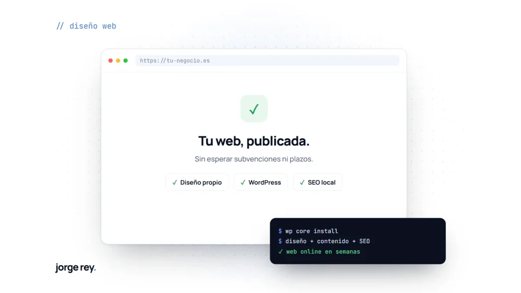 Navegador con una web profesional recién publicada sin Kit Digital