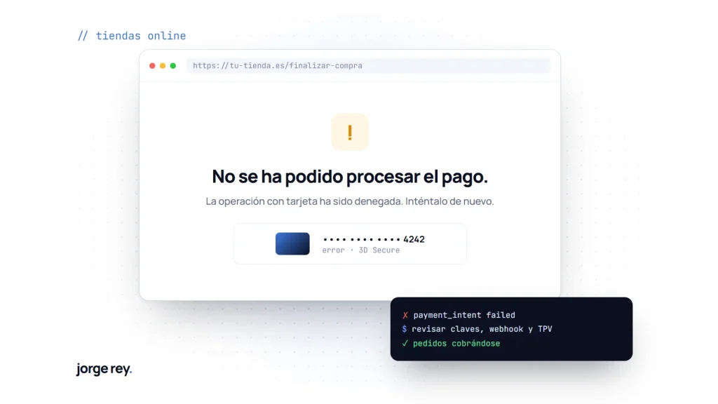 Checkout de WooCommerce con el aviso de pago con tarjeta denegado